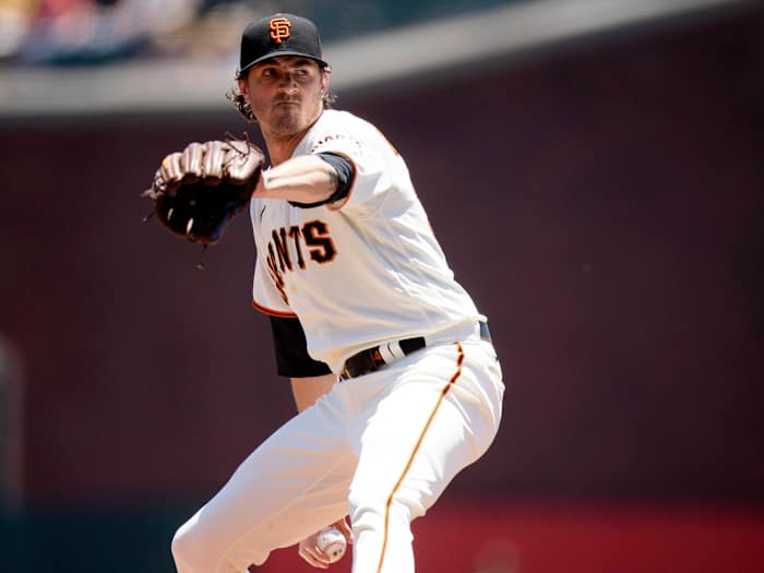 Jun 17, 2021; San Francisco, California, USA; San Francisco Giants starting pitcher Kevin Gausman (34) delivers a pitch against the Arizona Diamondbacks during the first inning at Oracle Park.